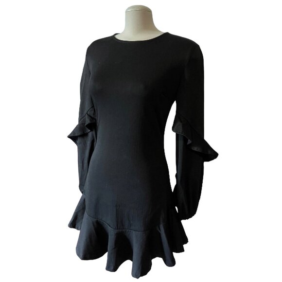 Shilla The Label Allure Frill Black Dress Sz Small Womens Ruffle Long Sleeve Min - Picture 10 of 14